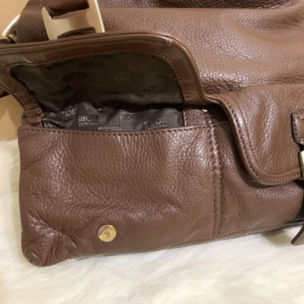 MICHAEL KORS Dark Chocolate Brown Leather Vintage North South BROOKVILLE Hobo